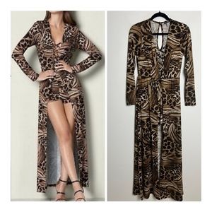 Venus - Elegant Animal Print Maxi Dress, Skort, Shorts, Romper - S Small